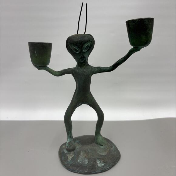 San Pacific International SPI Vintage Alien Candle Sticks Green - Picture 1 of 7